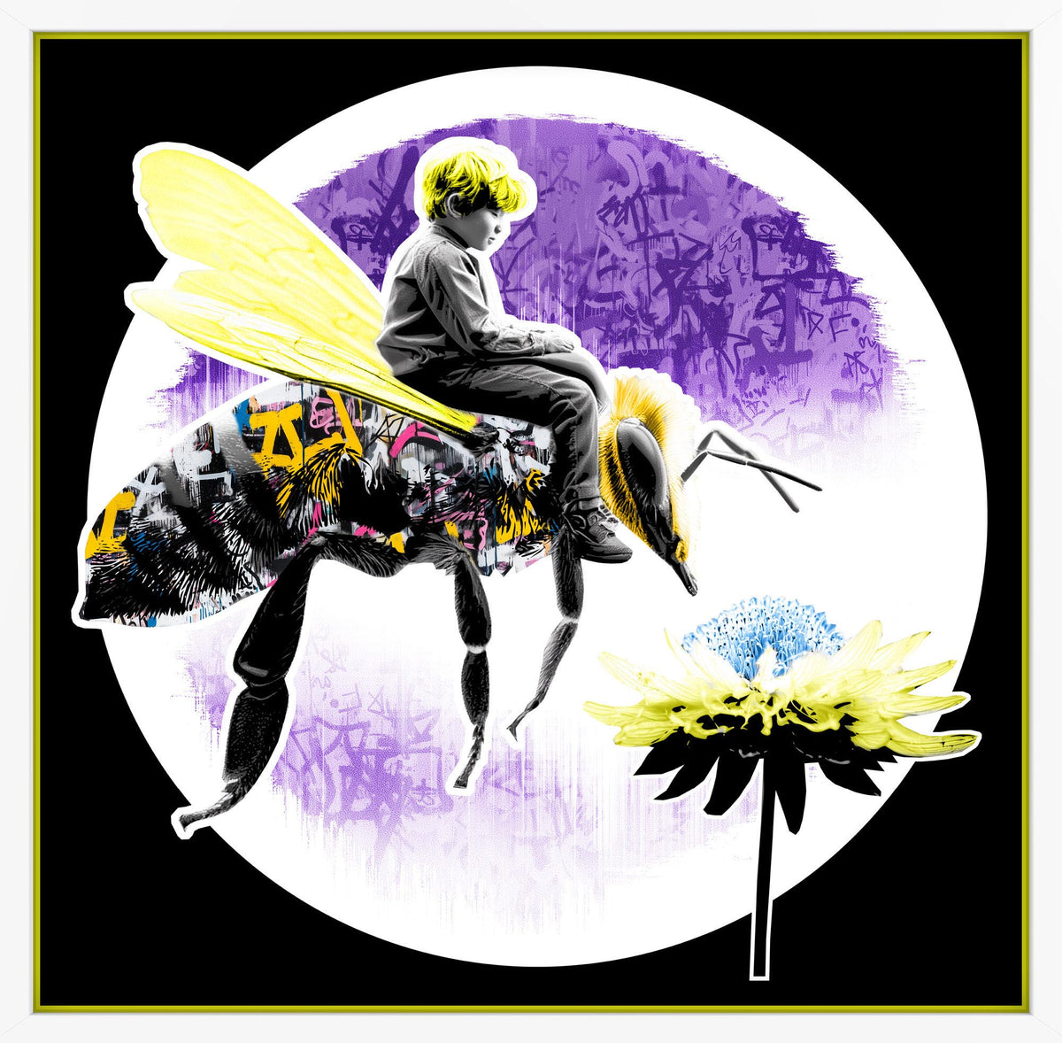 Bee framed artwork by THE POSTMAN, Nature of Healthcare series, Royal Sussex Cancer Centre collaboration