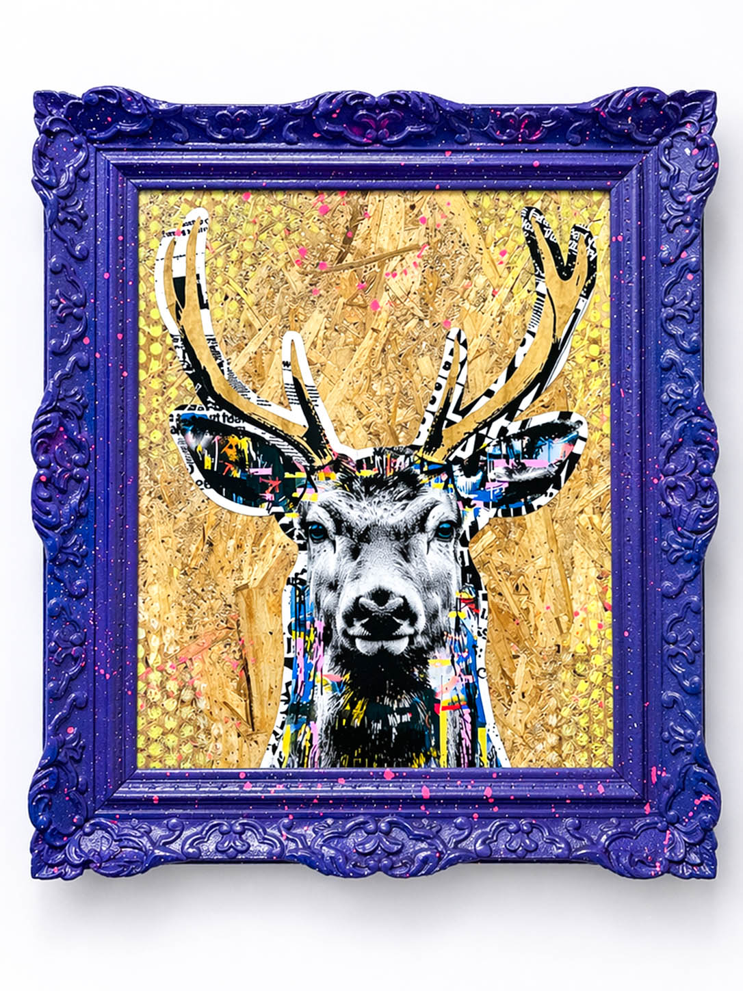 Handmade Art of a Deer in ornate frame - by The Postman