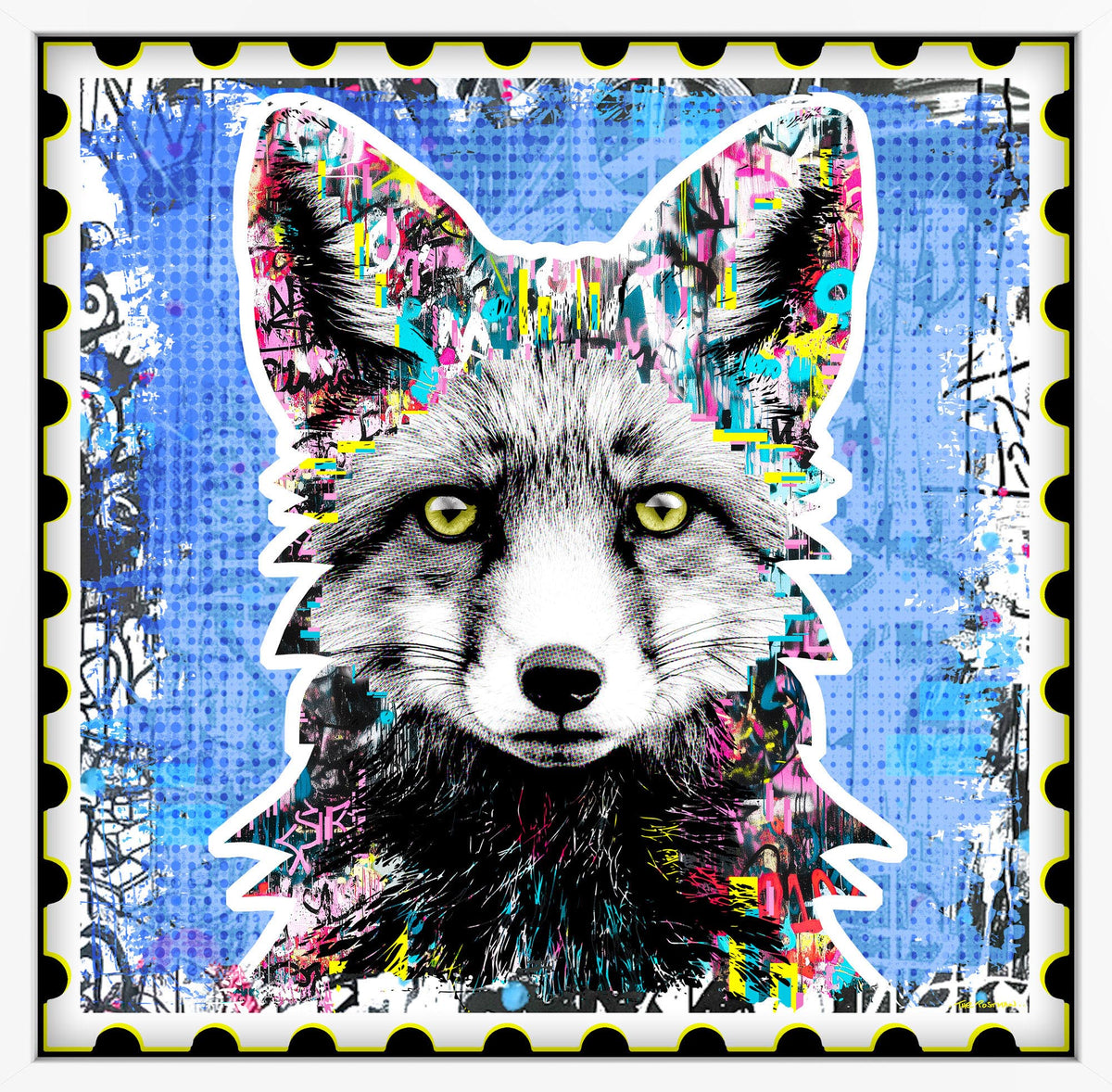 Fox framed artwork by THE POSTMAN, Nature of Healthcare series, Royal Sussex Cancer Centre collaboration