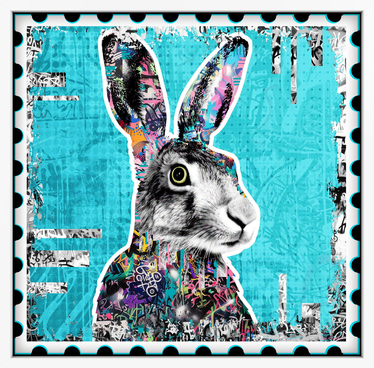 Hare framed artwork by THE POSTMAN, Nature of Healthcare series, Royal Sussex Cancer Centre collaboration