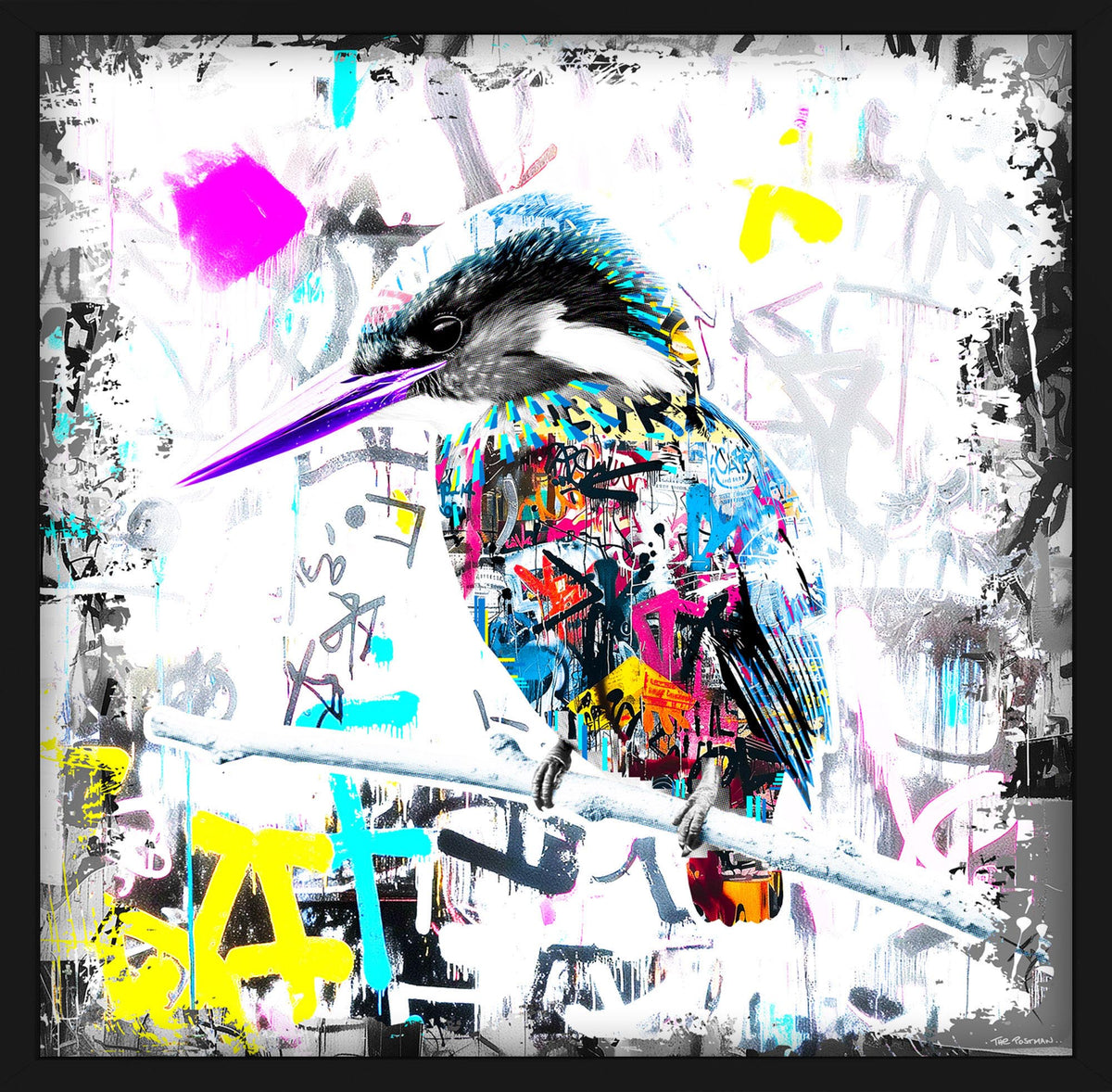 Kingfisher framed artwork by THE POSTMAN, Nature of Healthcare series, Royal Sussex Cancer Centre collaboration