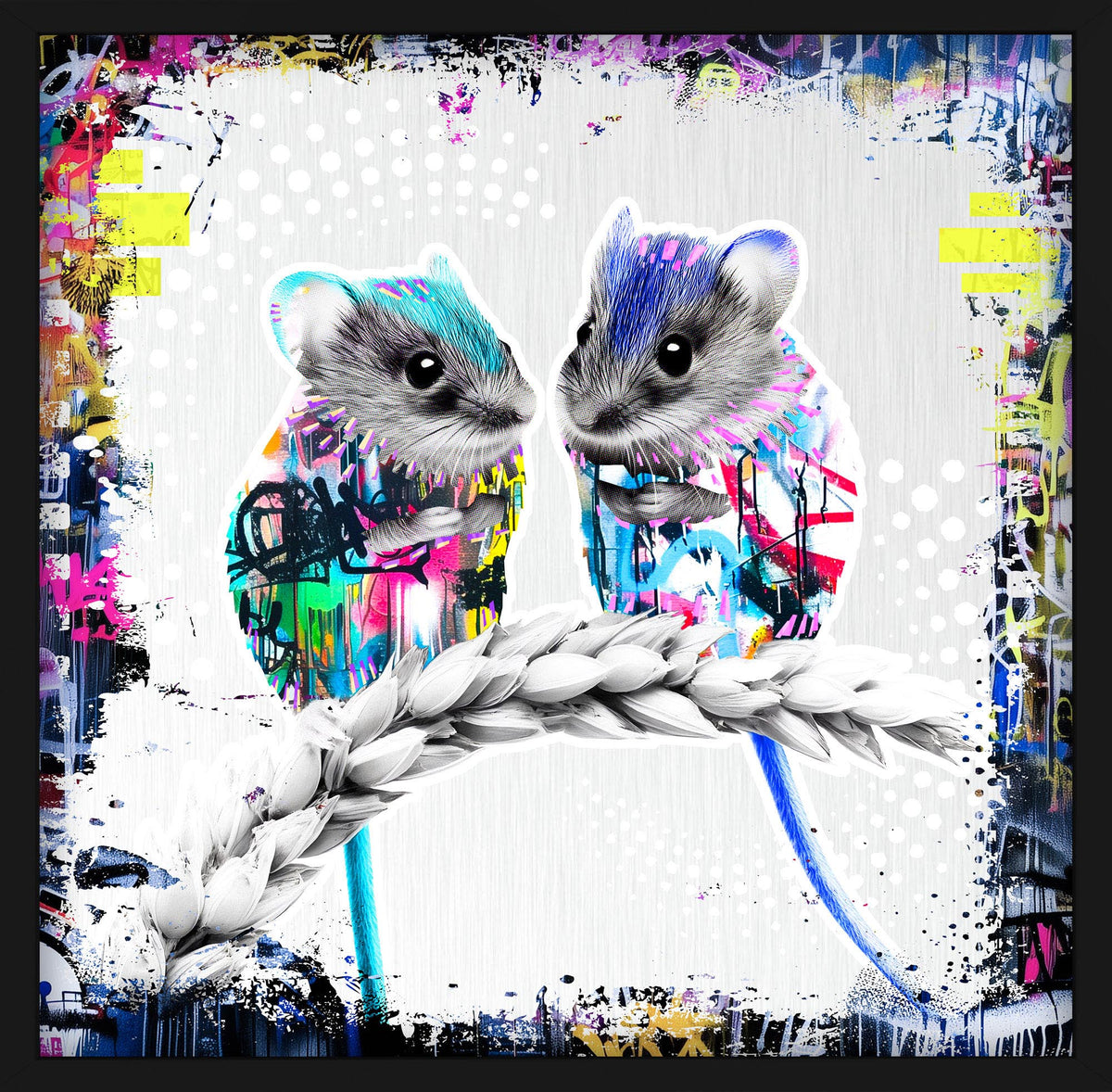 Mice framed artwork by THE POSTMAN, Nature of Healthcare series, Royal Sussex Cancer Centre collaboration